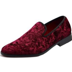 Enzo Romeo SPT03 Vintage Velvet Dress Loafers, Tuxedo Dress Shoe, Burgundy 9.5